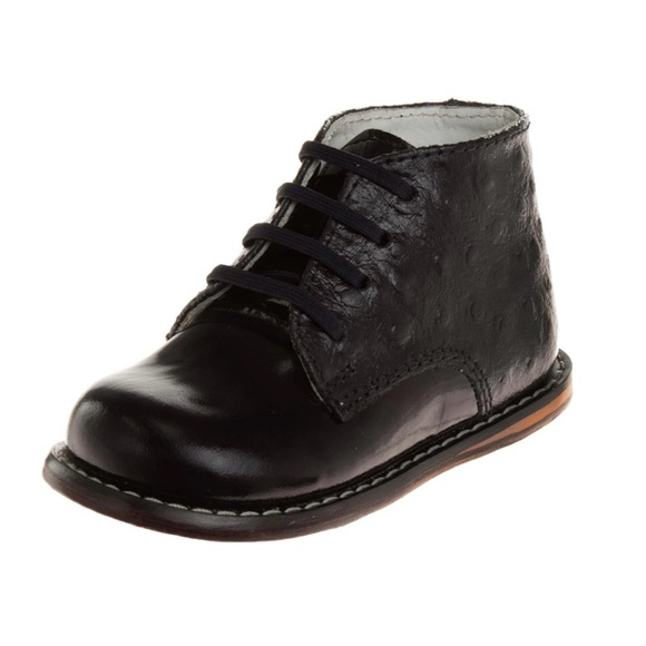 Josmo Baby Unisex Leather Walking Shoes Black Patent Ostrich Size 3 - Picture 1 of 9
